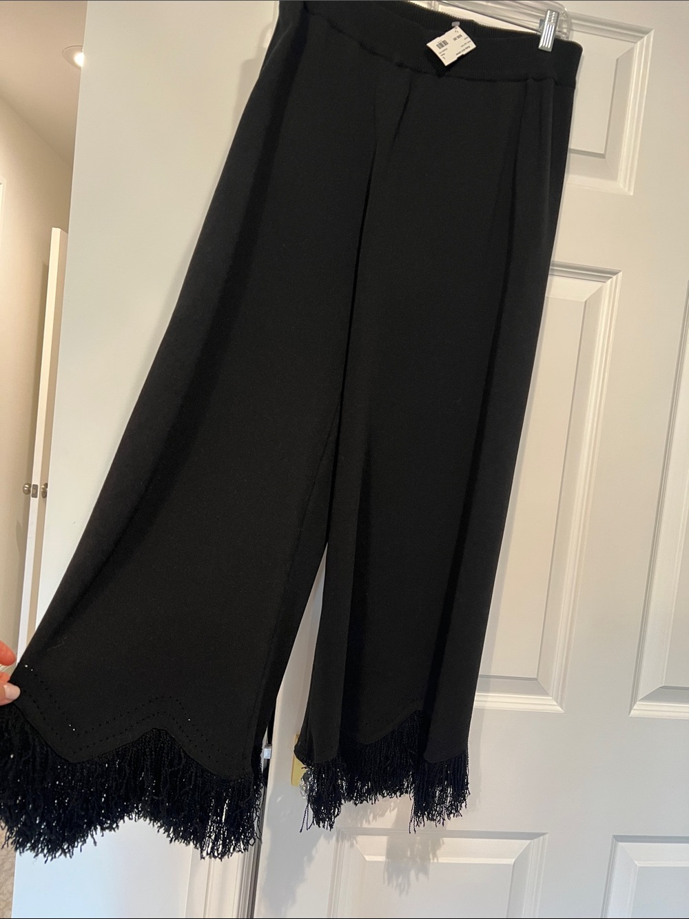 Black Wide-Leg Fringe Hem Pants